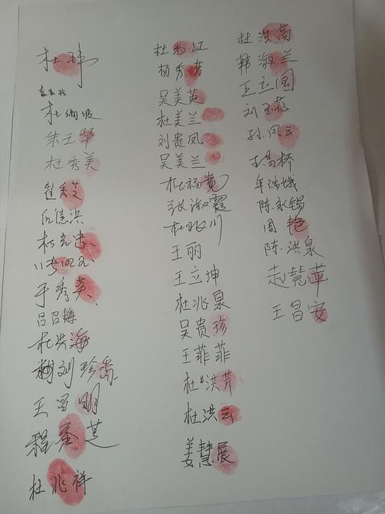 Potpisi seljana i otisci prstiju na izjavi koja potvrđuje karakter bračnog para praktikanata Falun Gonga koji je pritvoren zbog svoje vjere.