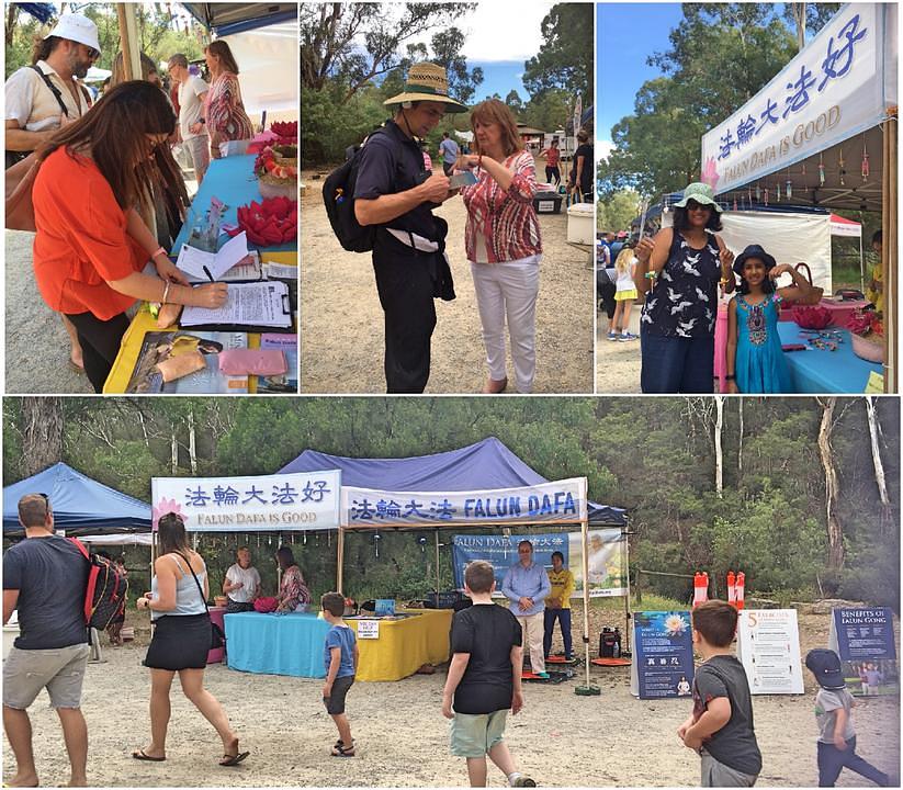 Ljudi potpisuju peticiju za zaustavljanje nasilnog uzimanja organa u Kini na Warrandyte festivalu.