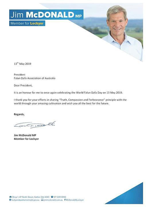 Pismo poslanika Jim McDonalda za Lockyer