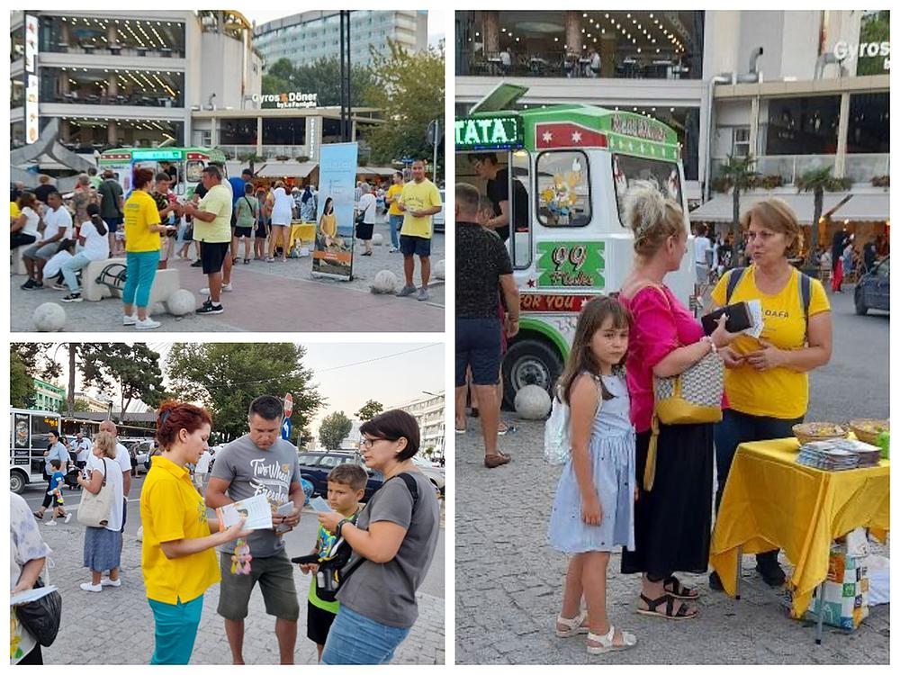 Praktikanti, 11. avgusta, razgovaraju sa turistima koji posjećuju Sjeverni Eforije o Falun Dafa.