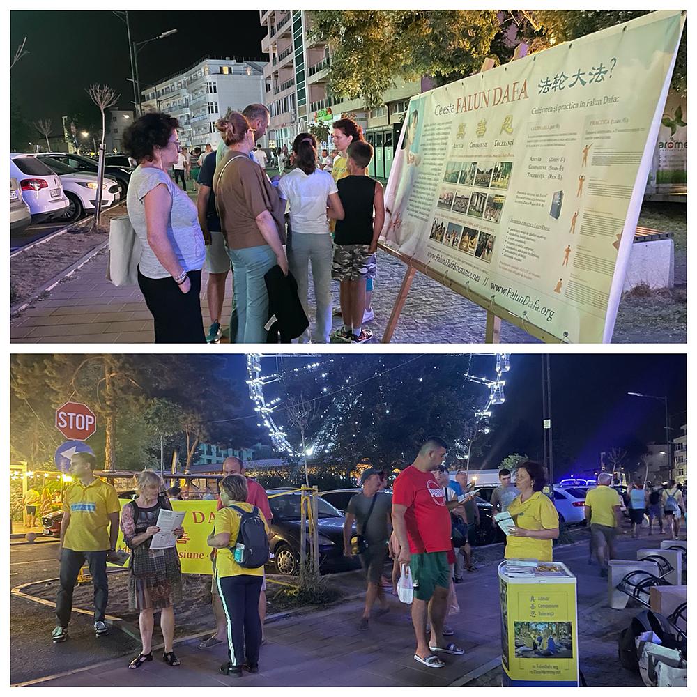 Turisti su čitali plakate i postavljali pitanja praktikantima tokom manifestacije u Sjevernom Eforiju 16. avgusta 2022.