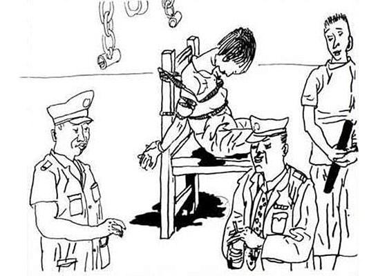  
Ilustracija mučenja: vezana na stolici