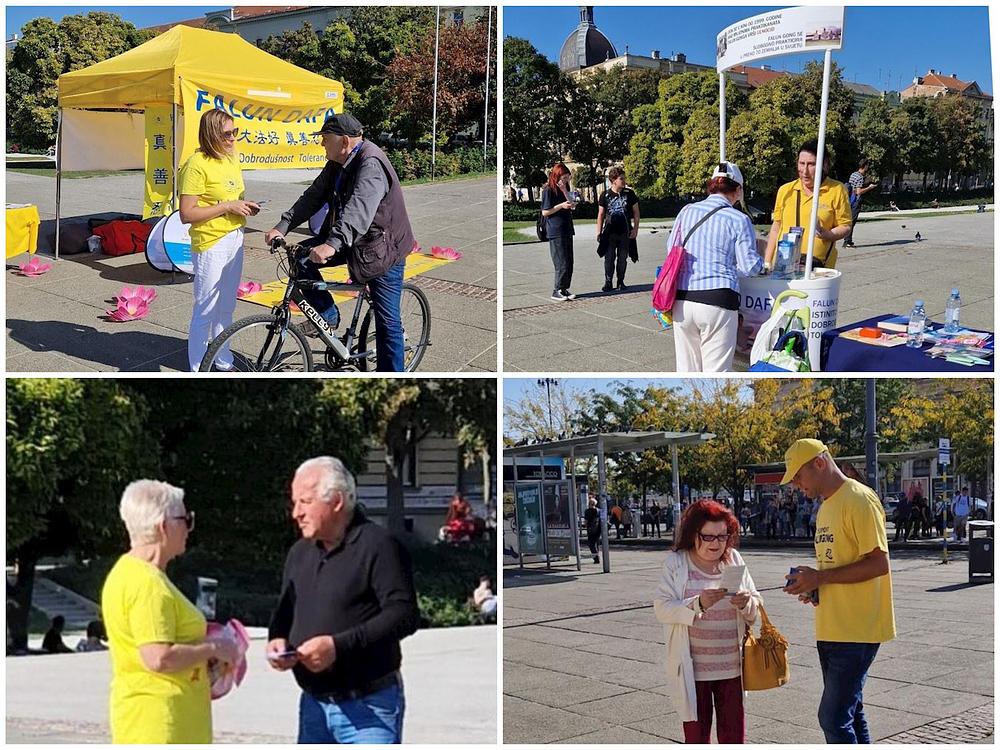 Prolaznici razgovaraju s praktikantima i saznaju o Falun Dafa i progonu kojeg provodi KPK. 