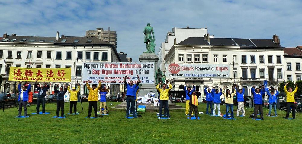 Praktikanti Falun Gonga ispred Evropskog parlamenta skreću pažnju na žetvu organa uzimanih od praktikanata zatvorenih u Kini zbog njihovog vjerovanja.