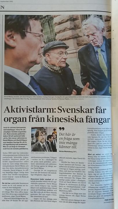Svensaka Dagbladet (SDV) je objavio reportažu o žetvi organa u Kini koja se vrši u organizaciji kineske države. 