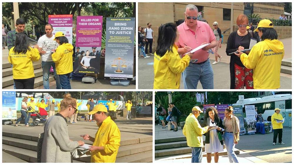 Prolaznici potpisuju peticiju kako bi podržali miroljubive napore praktikanta Falun Gonga da okončaju progon u Kini. 