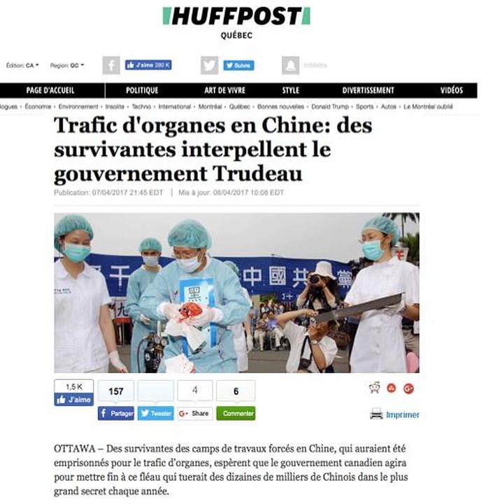 Članak u Huffington Postu: „Transplantacije organa u Kini: Preživjeli pozivaju Trudeaouvu vladu“