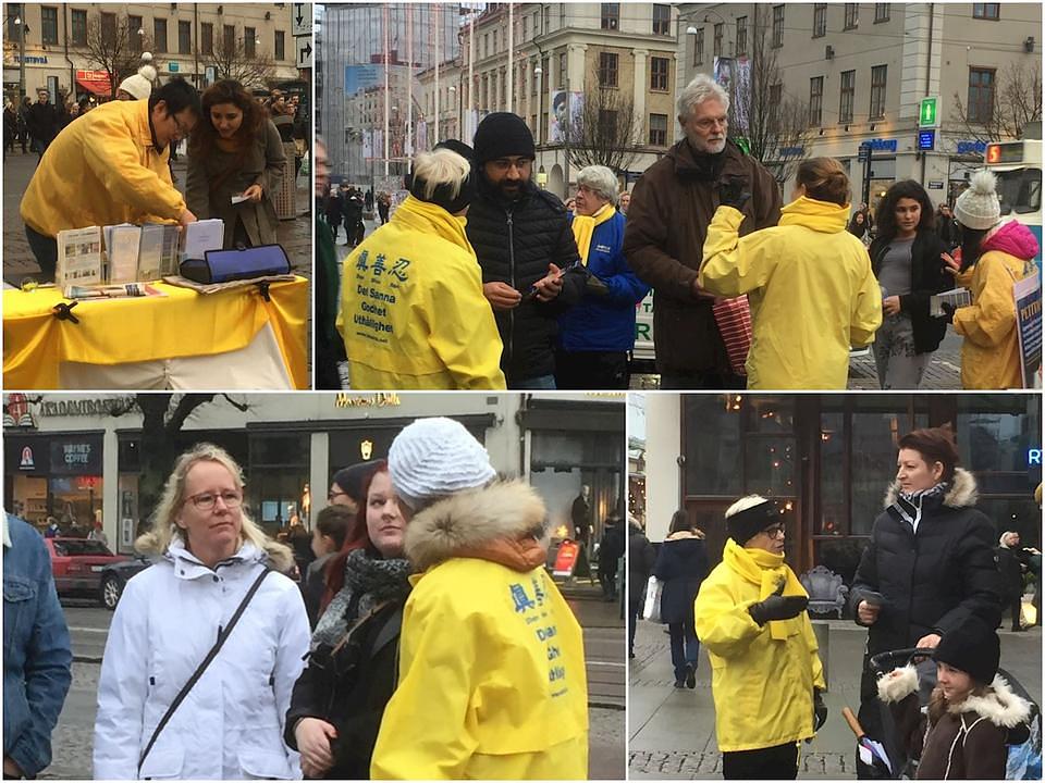 Prolaznici sa praktikantima razgovaraju o progonu. 