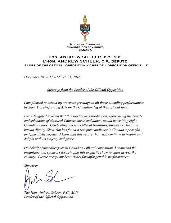 Andew Sheer, vođa zvanične opozicije i njegovo pismo 