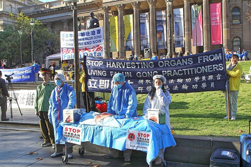 Izložba protiv mučenja koja ilustruje prisilnu žetvu organa u Kini. 