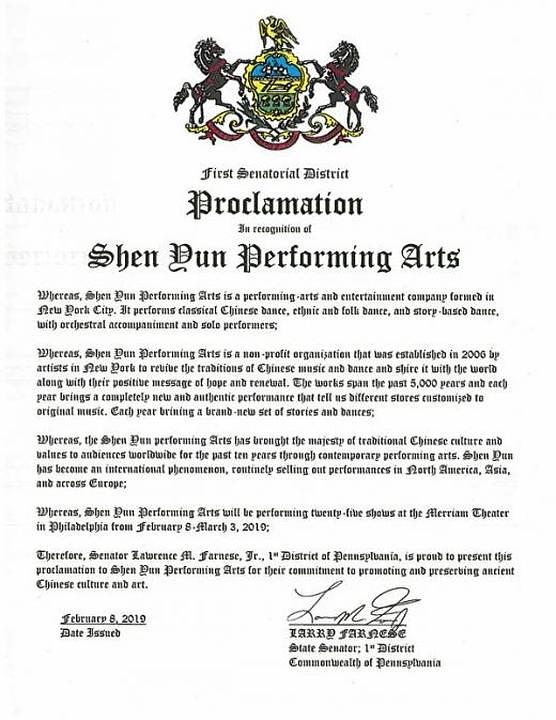 Proglas državnog senatora Lawrencea M. Farnesea 