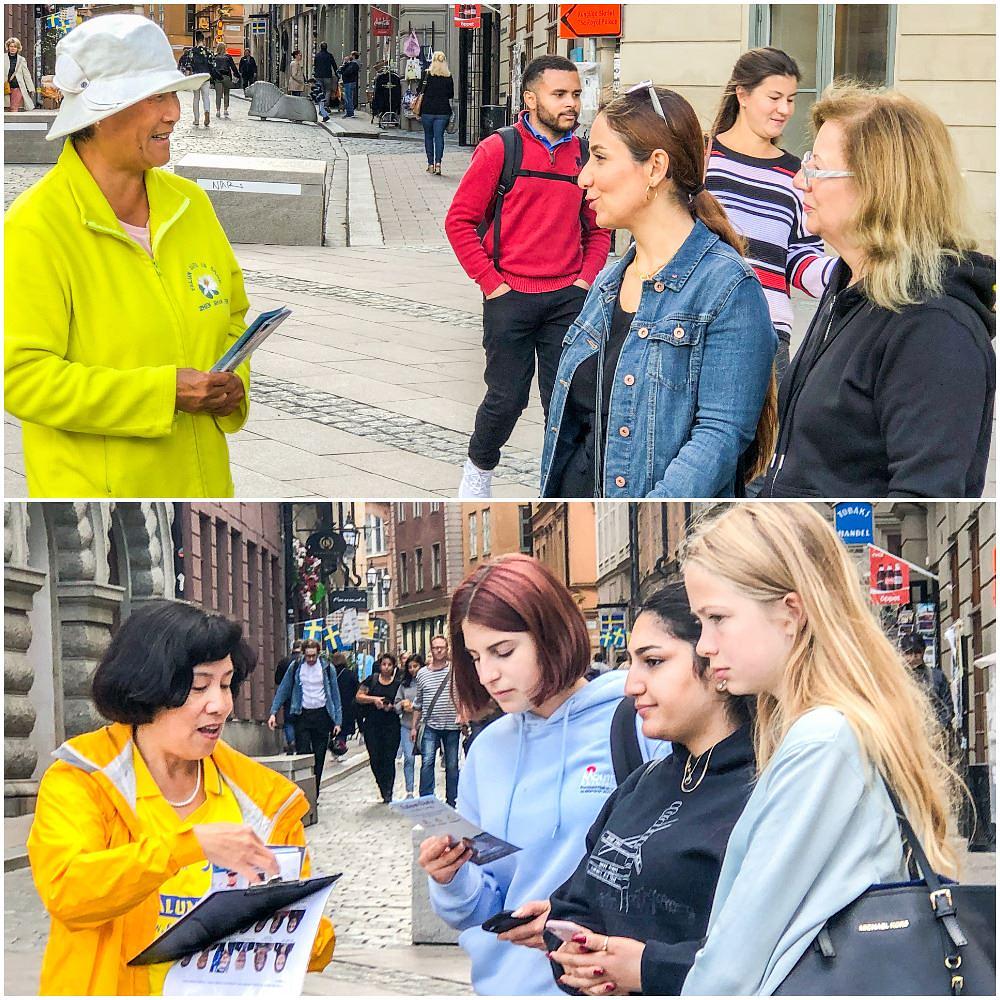Prolaznici se zaustavljaju da bi saznali više o Falun Dafa 