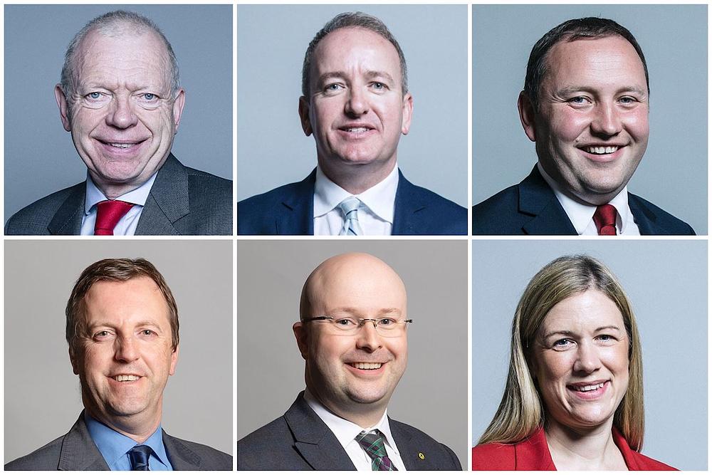 (Od gore na dole, s leva na desno) Lord Hant iz Doma lordova, poslanik Mark Pričard, poslanik Ian Marej, poslanik Džonatan Edvards AS/MP, poslanik Patrik Grejdi i poslanica Eli Rivs